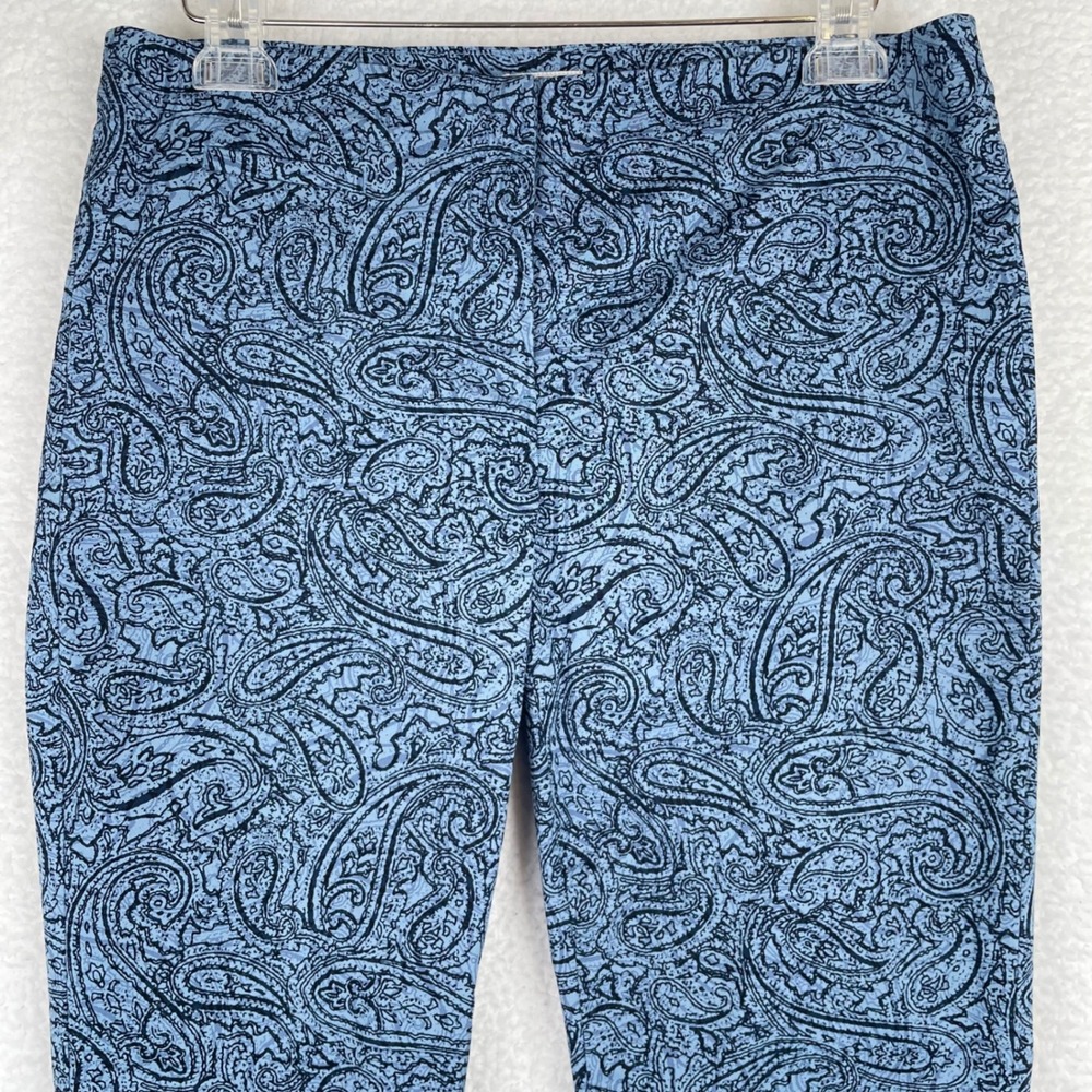 J. Jill Womens Blue Paisley Print Side Zip Ankle Pants Size 10 Stretch Cotton